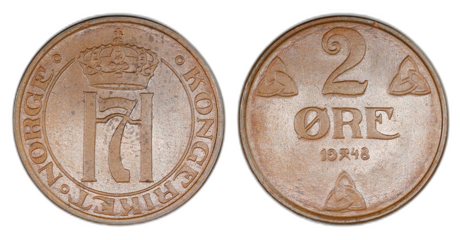 Norway. Haakon VII. 2 Øre 1948. Kv PRAKTEX.