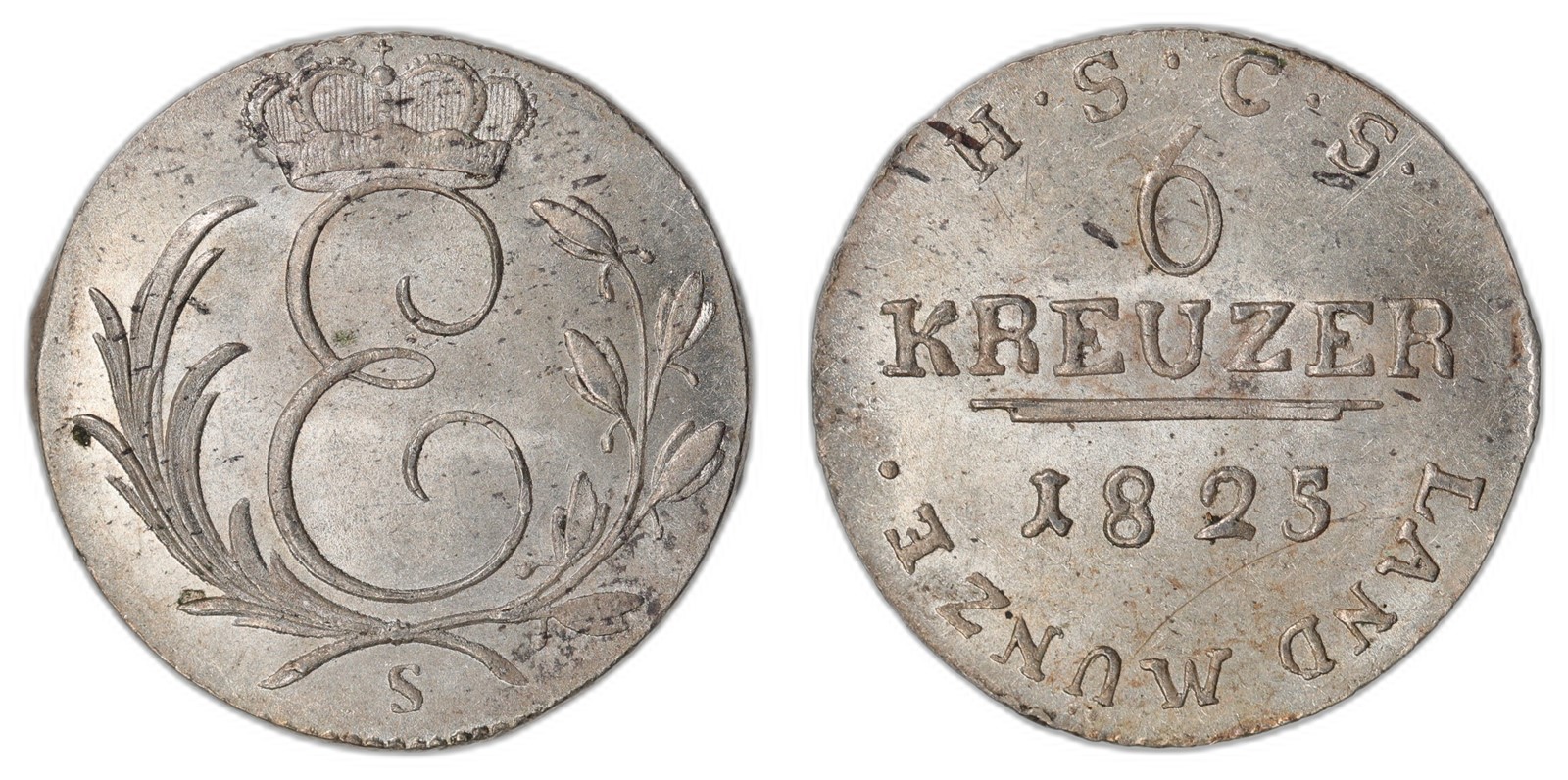 GERMANY. Ernst I. 6 Kreuzer. 1825. UNC.