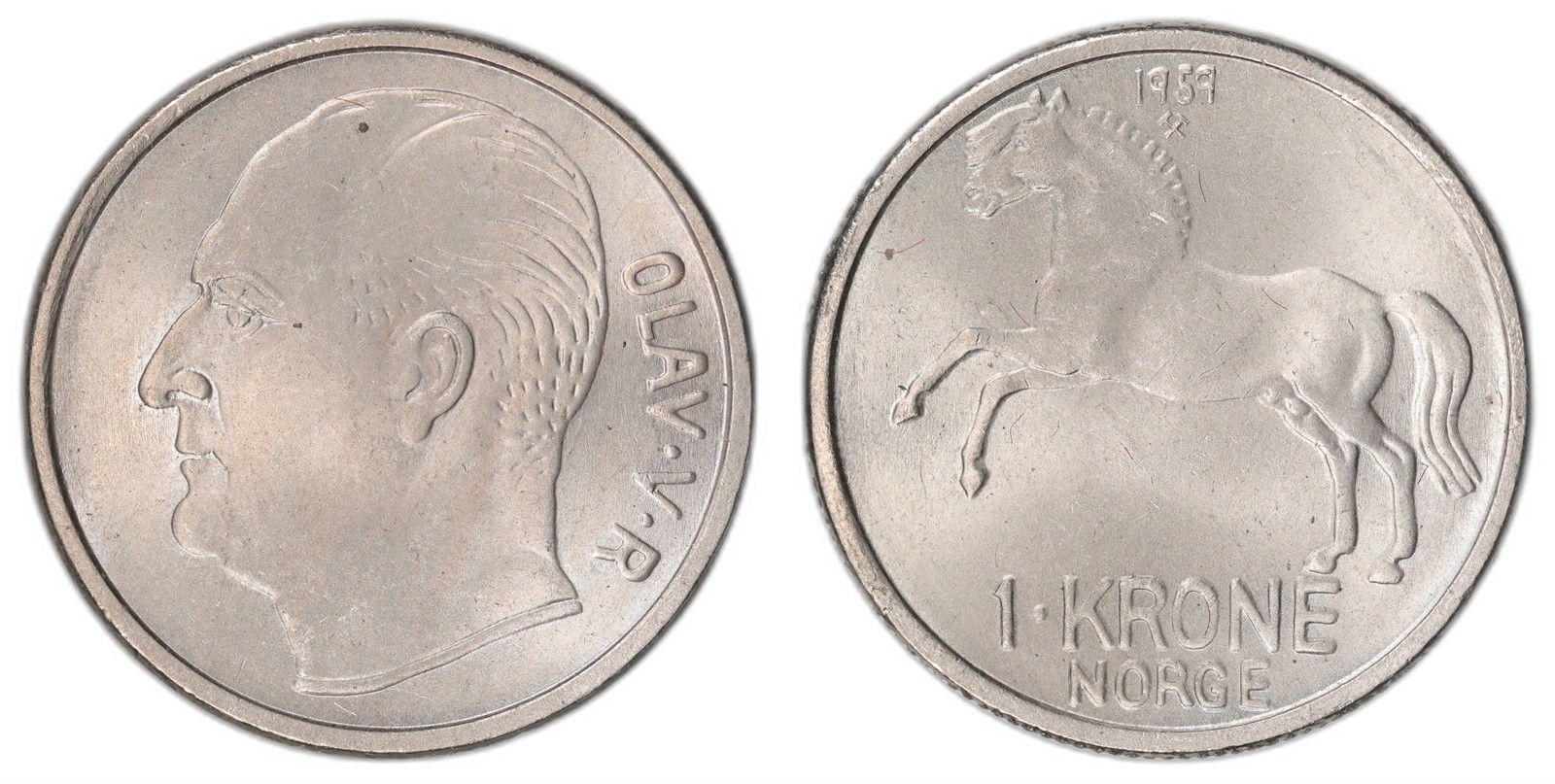 NORWAY. Olav V. 1 Krone. 1959. Kv 0 (UNC).