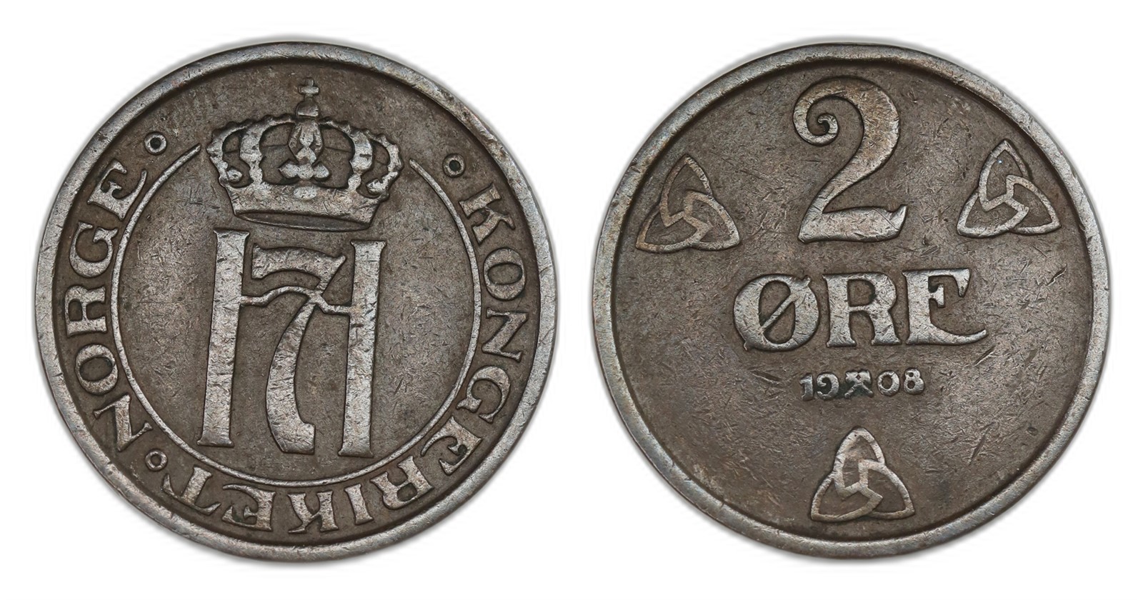 Norway. Haakon VII. 2 Øre 1908- Pattern. Kv 1/1+.