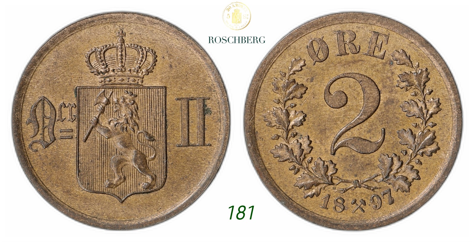 NORWAY. Oscar II. 2 Øre 1897.