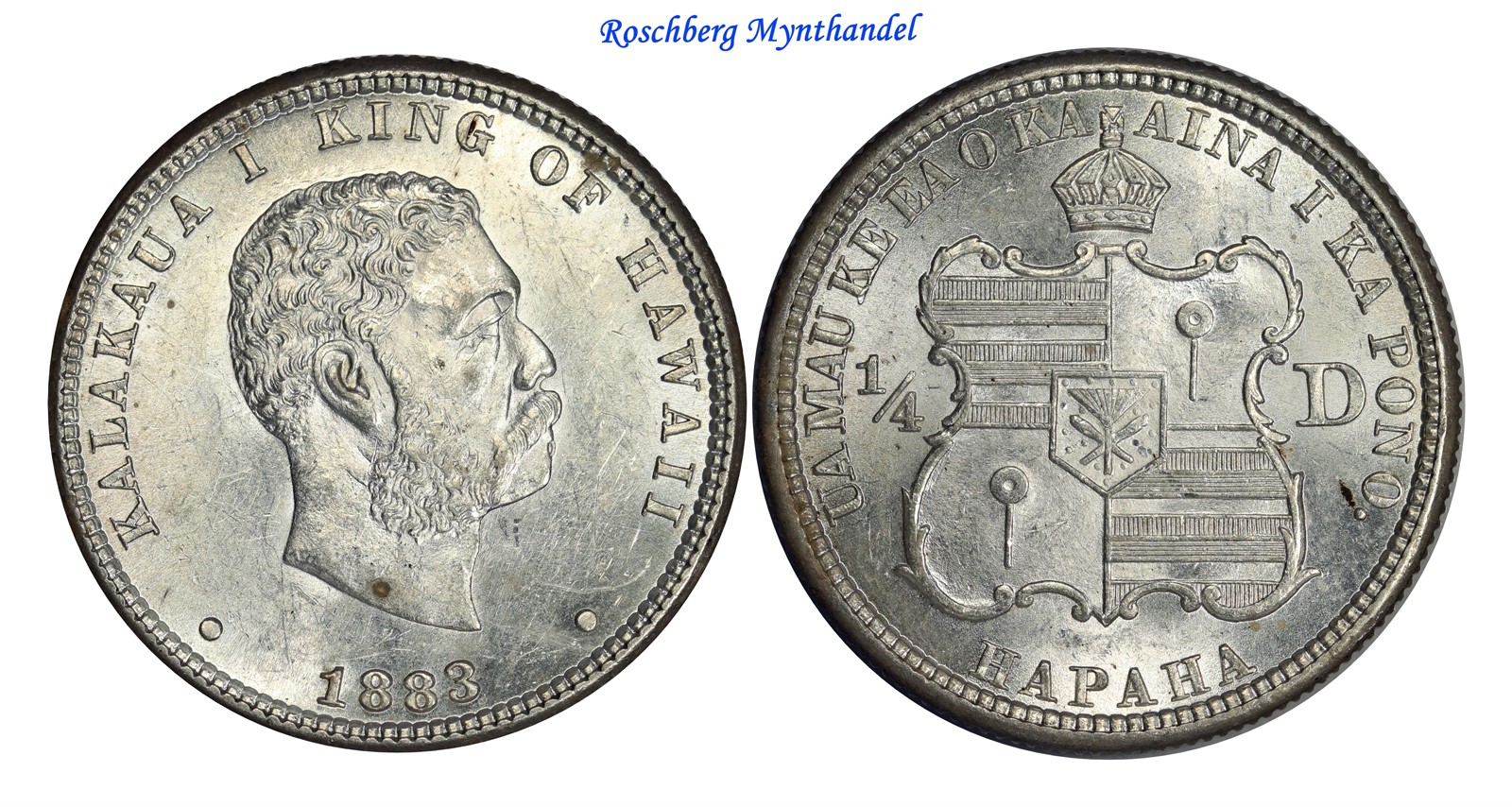 US, HAWAII. 25 Cent 1883 UNC