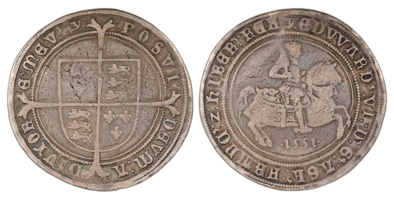 Great Britain. Edward VI. Crown 1551- Mm Y. Kv VF.
