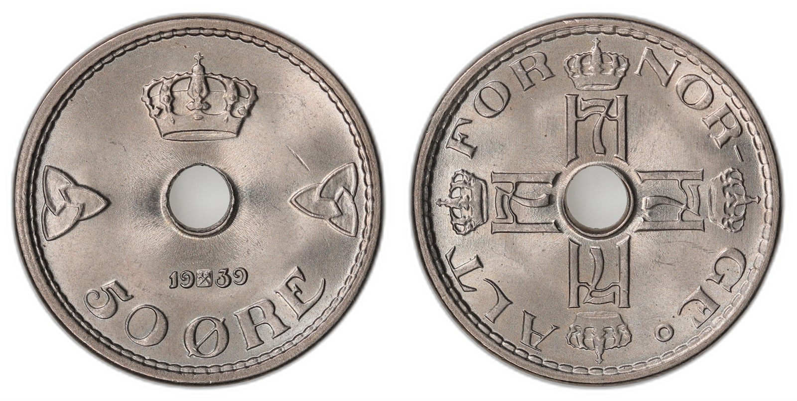 NORWAY. Haakon VII. 50 Øre 1939. Kv 0 (UNC).