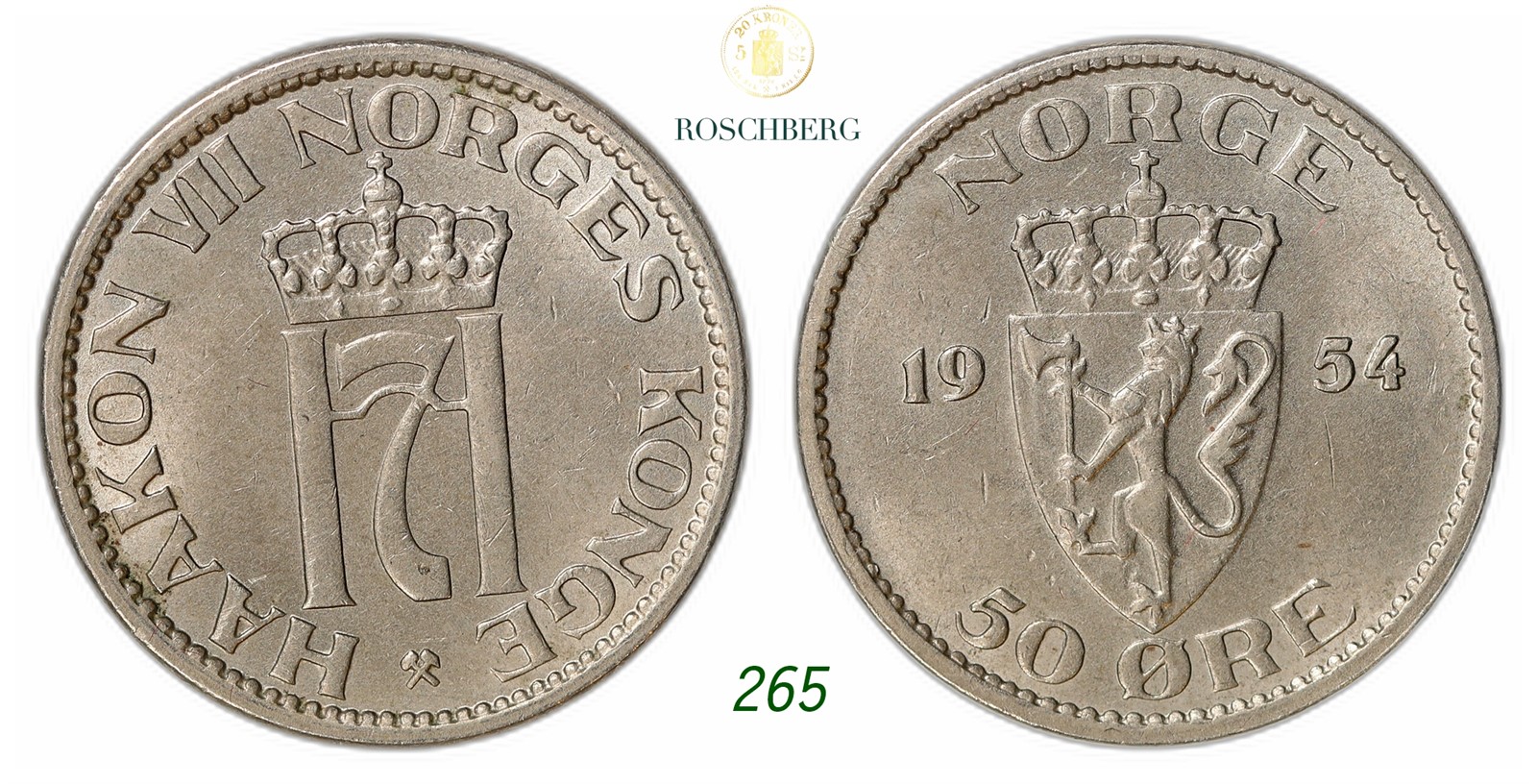 NORWAY. Haakon VII. 50 Øre 1954.