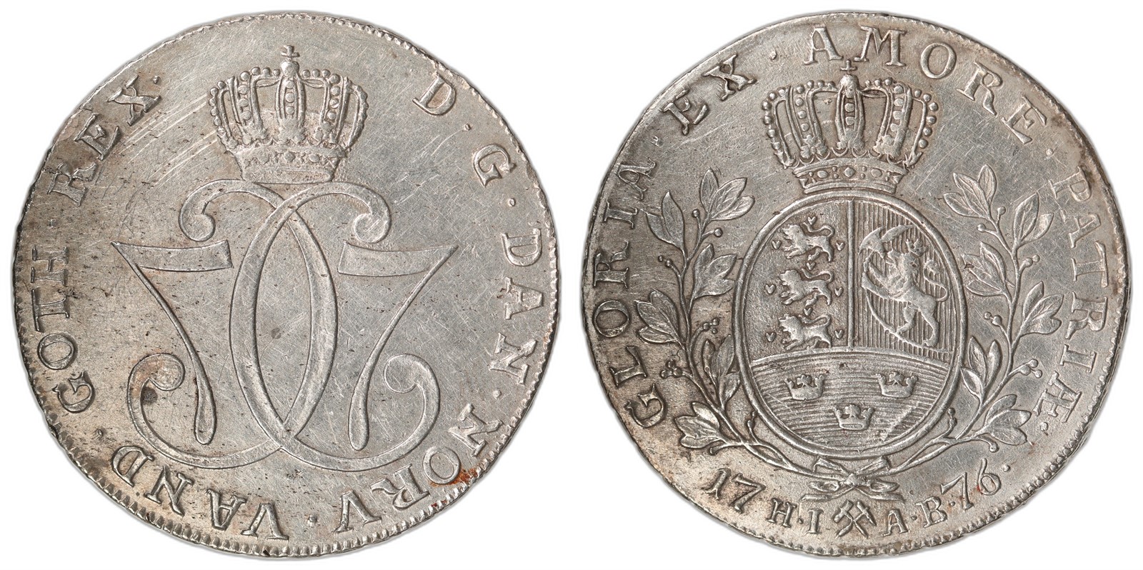 NORWAY. Christian VII. 1 Speciedaler 1776. Kv 1+/01 (AU).