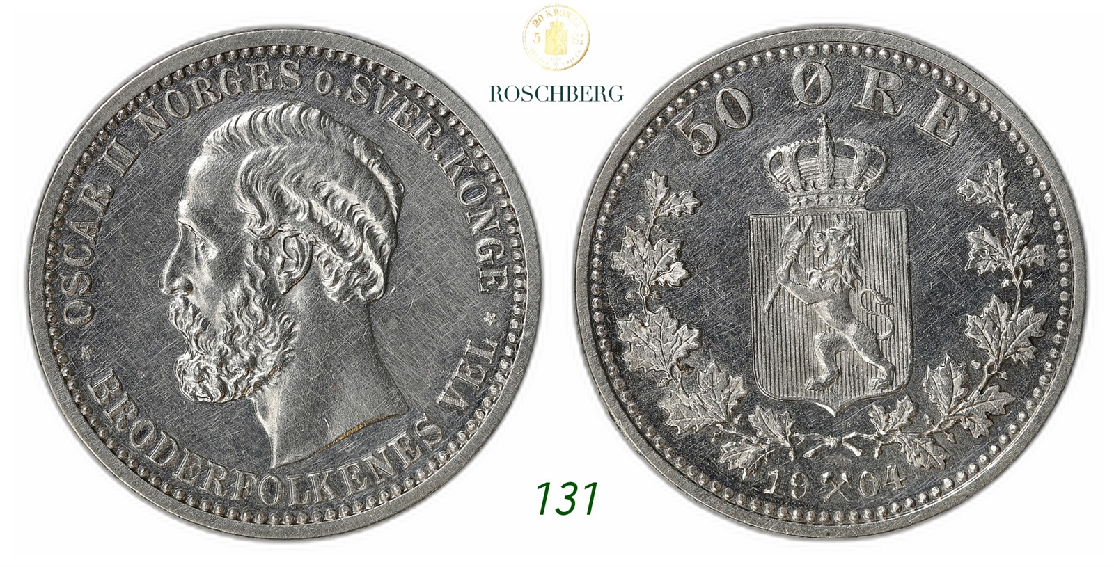 NORWAY. Oscar II. 50 Øre 1904.