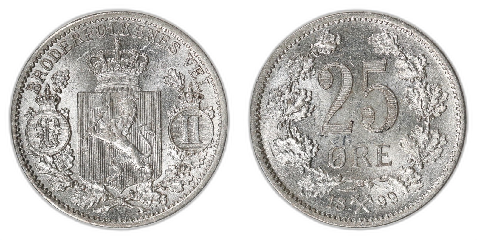 NORWAY. Oscar II. 25 Øre. 1899. Kv 0/01 (UNC).