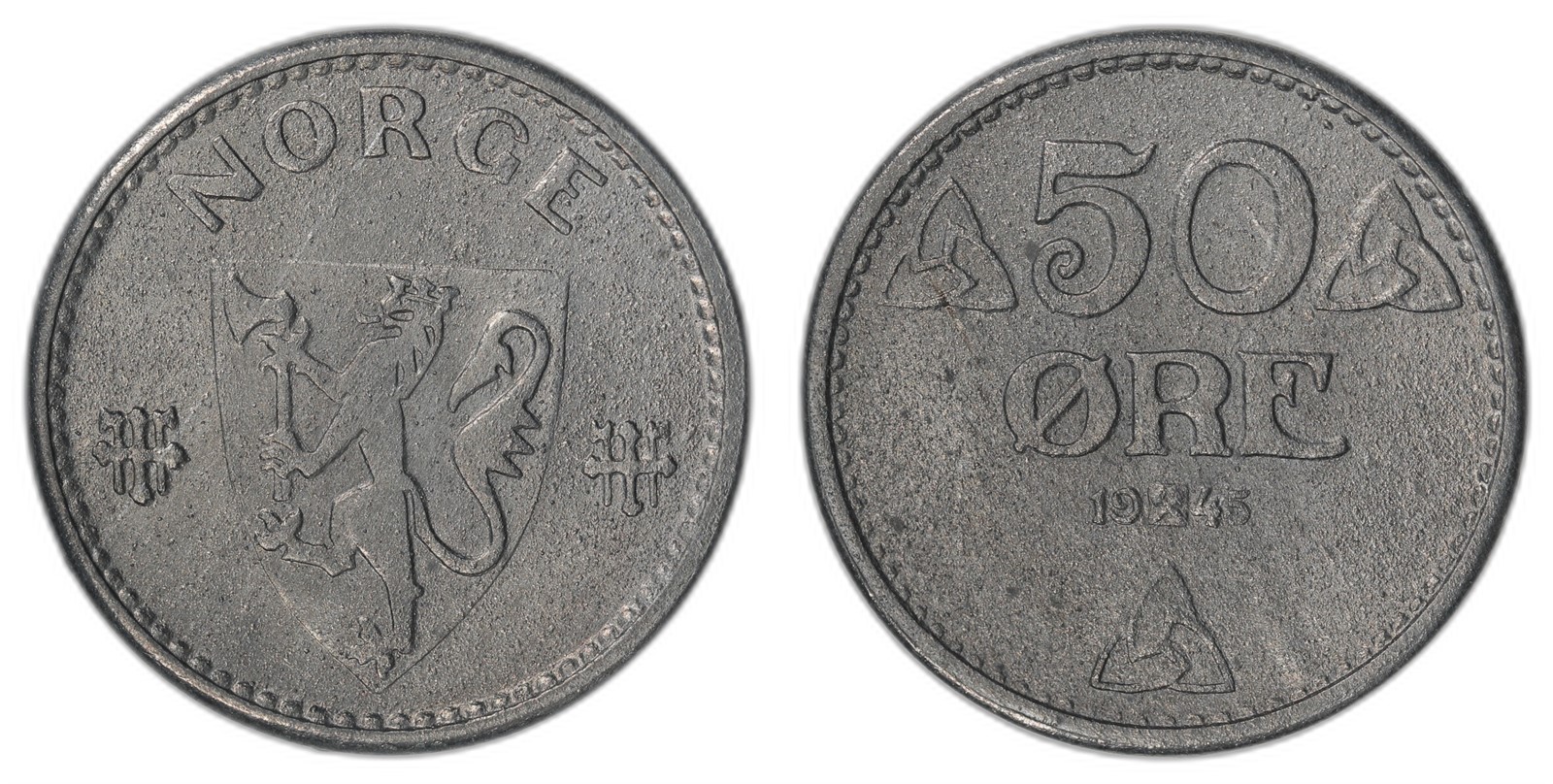 NORWAY. Haakon VII. 50 Øre 1945. Sink. Kv 0 (UNC).