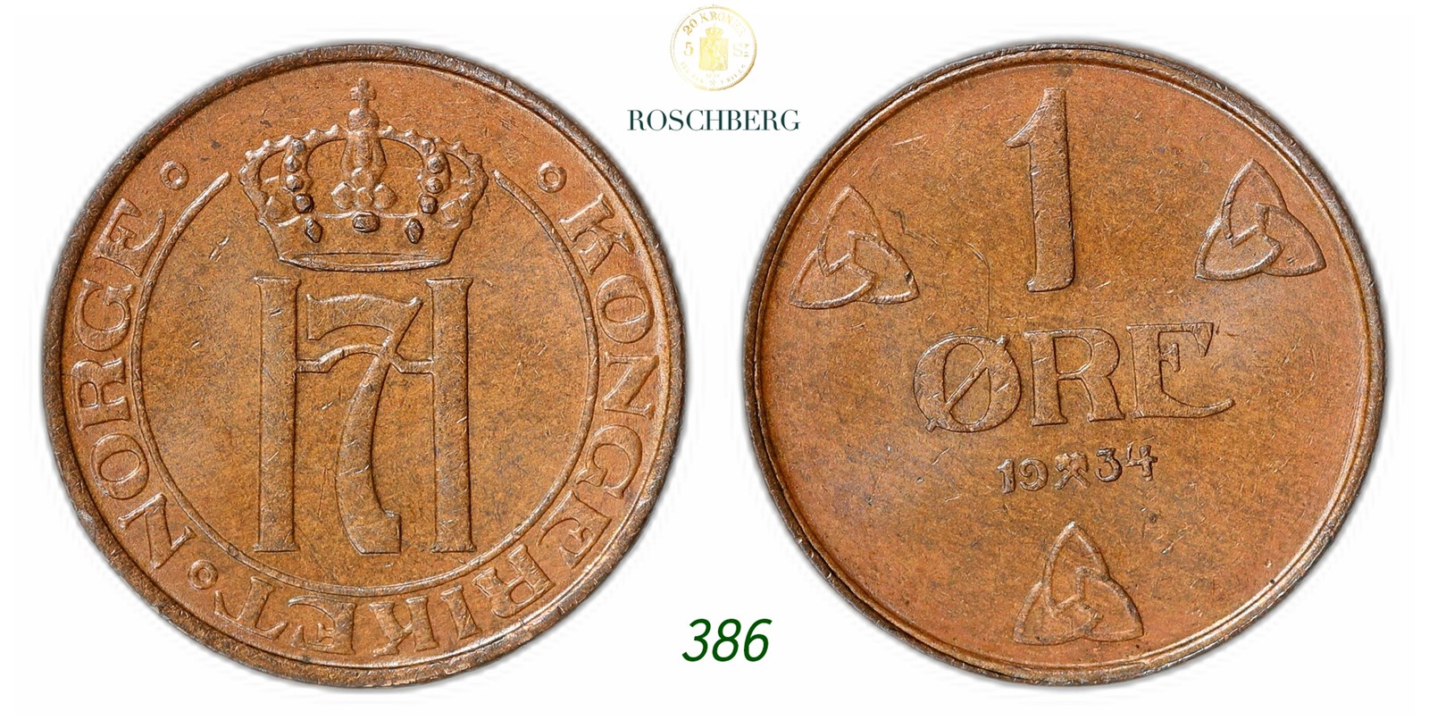 NORWAY. Haakon VII. 1 Øre 1934.