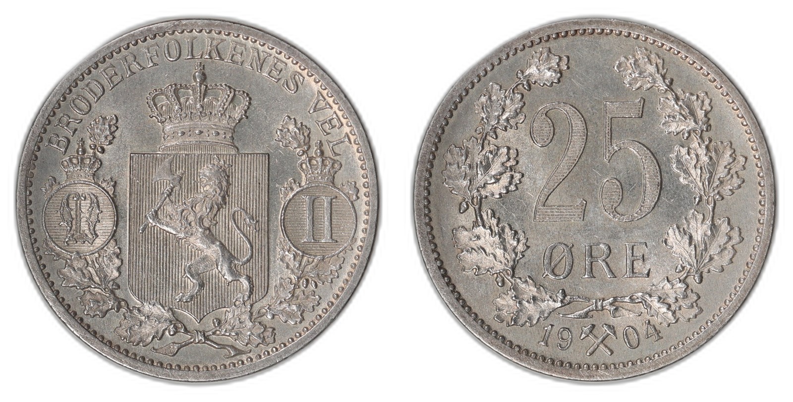 NORWAY. Oscar II. 25 Øre 1904. Kv 0 (UNC).