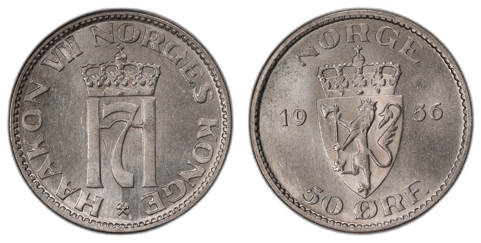 NORWAY. Haakon VII. 50 Øre 1956. Kv 0 (UNC).