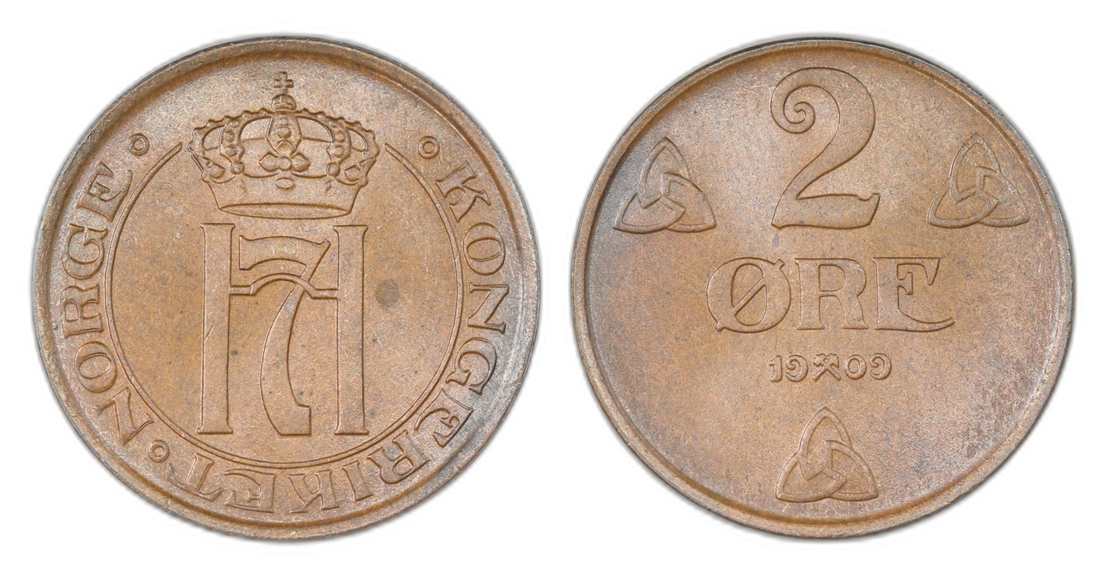 Norway. Haakon VII. 2 Øre 1909. Kv 0.