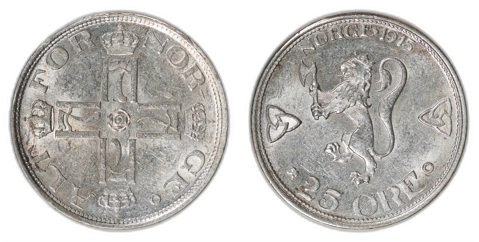 NORWAY. Haakon VII. 25 Øre. 1915. Kv 0/01 (UNC).
