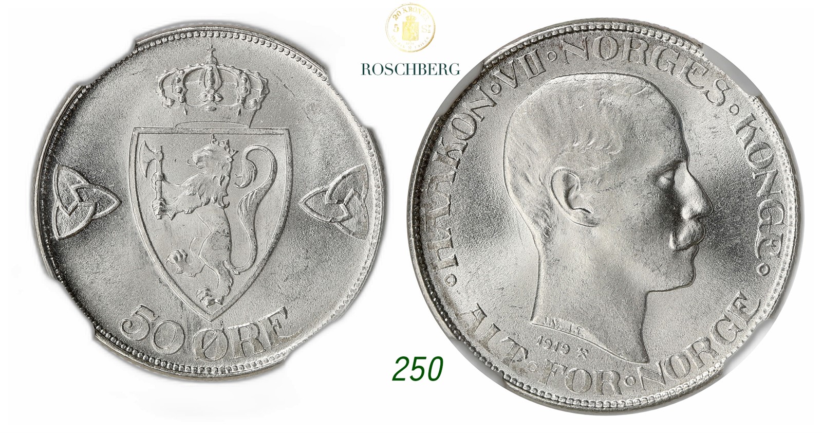 NORWAY. Haakon VII. 50 Øre 1919.