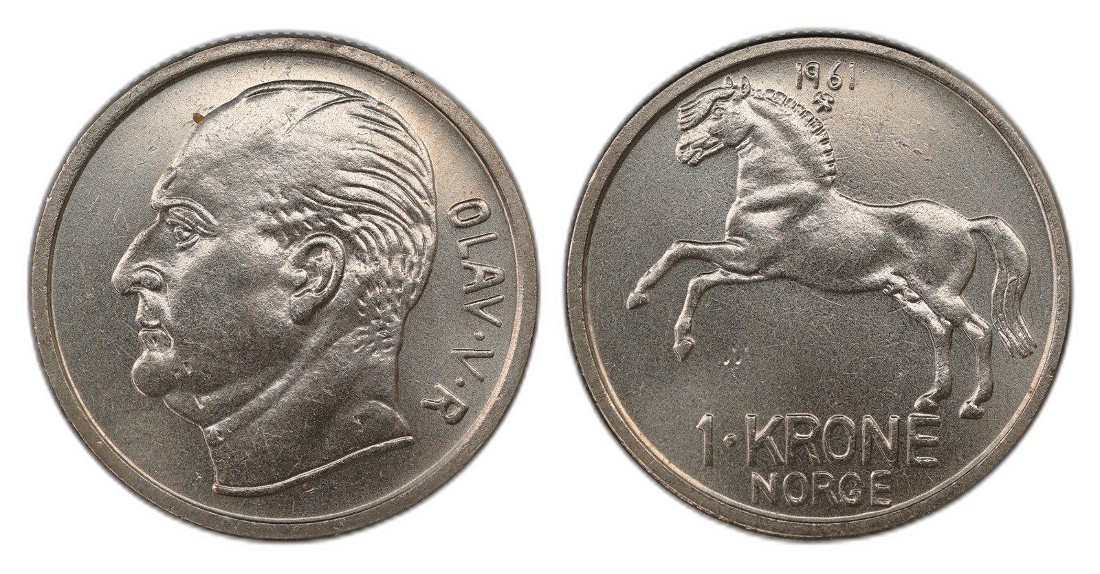 Norway. Olav V. 1 Krone 1961. Kv PRAKTEX.