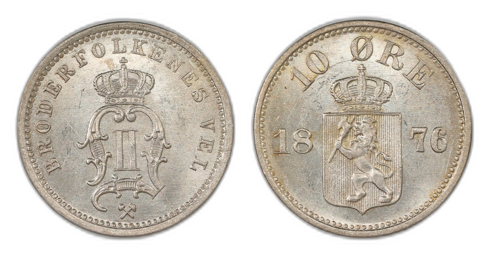 Norway. Oscar II. 10 Øre 1876. Kv 0.