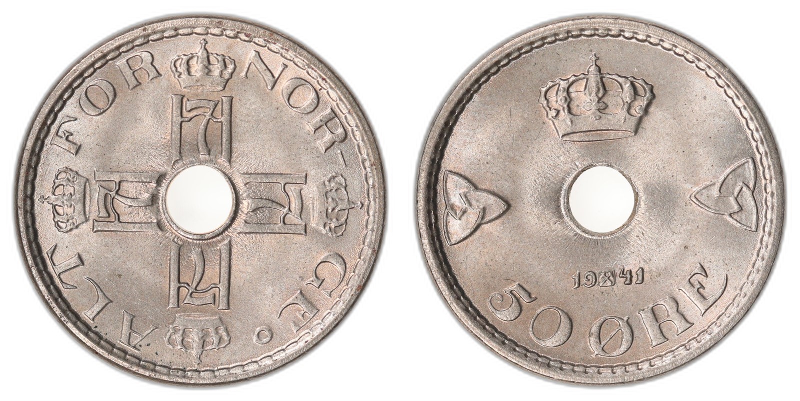 NORWAY. Haakon VII. 50 Øre. 1941. Kv 0 (UNC).