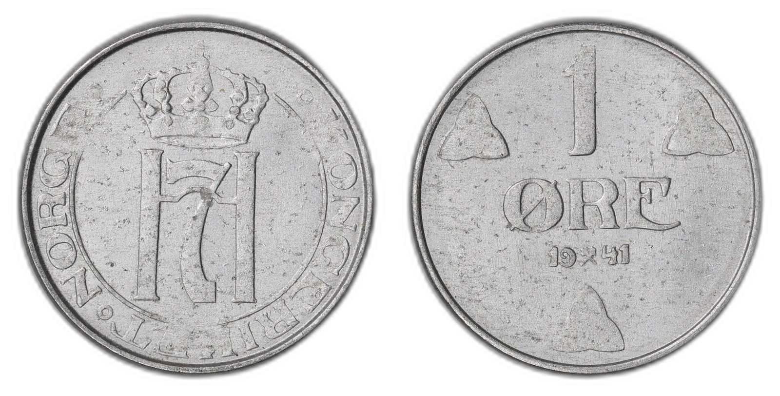 NORWAY. Haakon VII. 1 Øre 1941 PRØVEMYNT ALUMINIUM. Kv 0/01 (UNC).