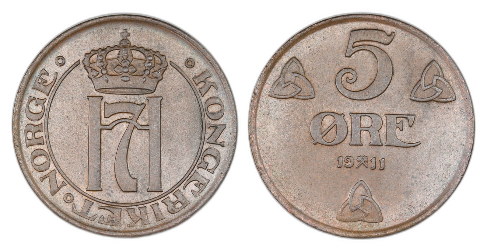 Norway. Haakon VII. 5 Øre 1911. Kv 0.