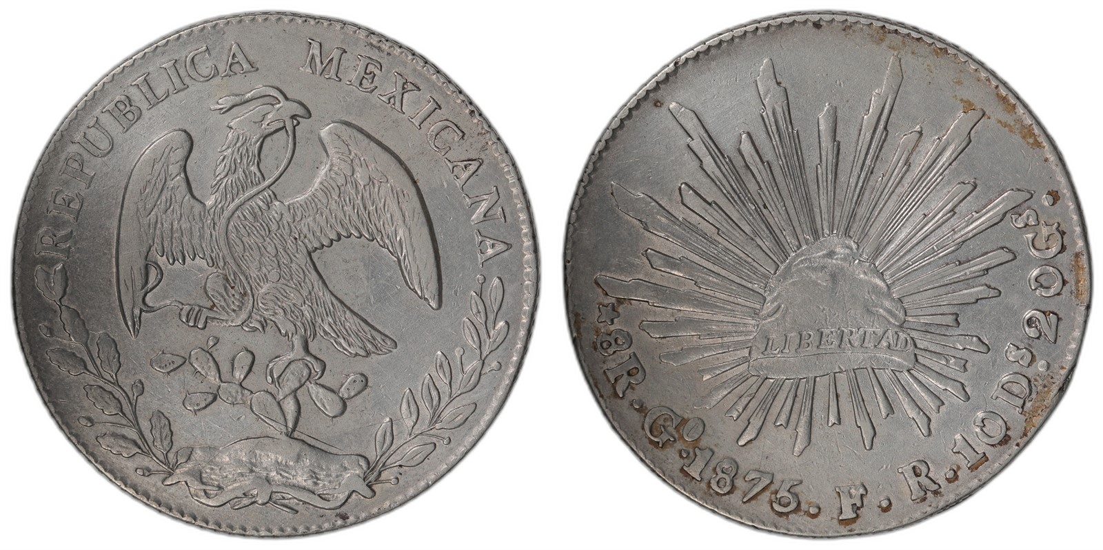 MEXICO. Republic. 8 Reales. 1875/6-Go FR. XF.
