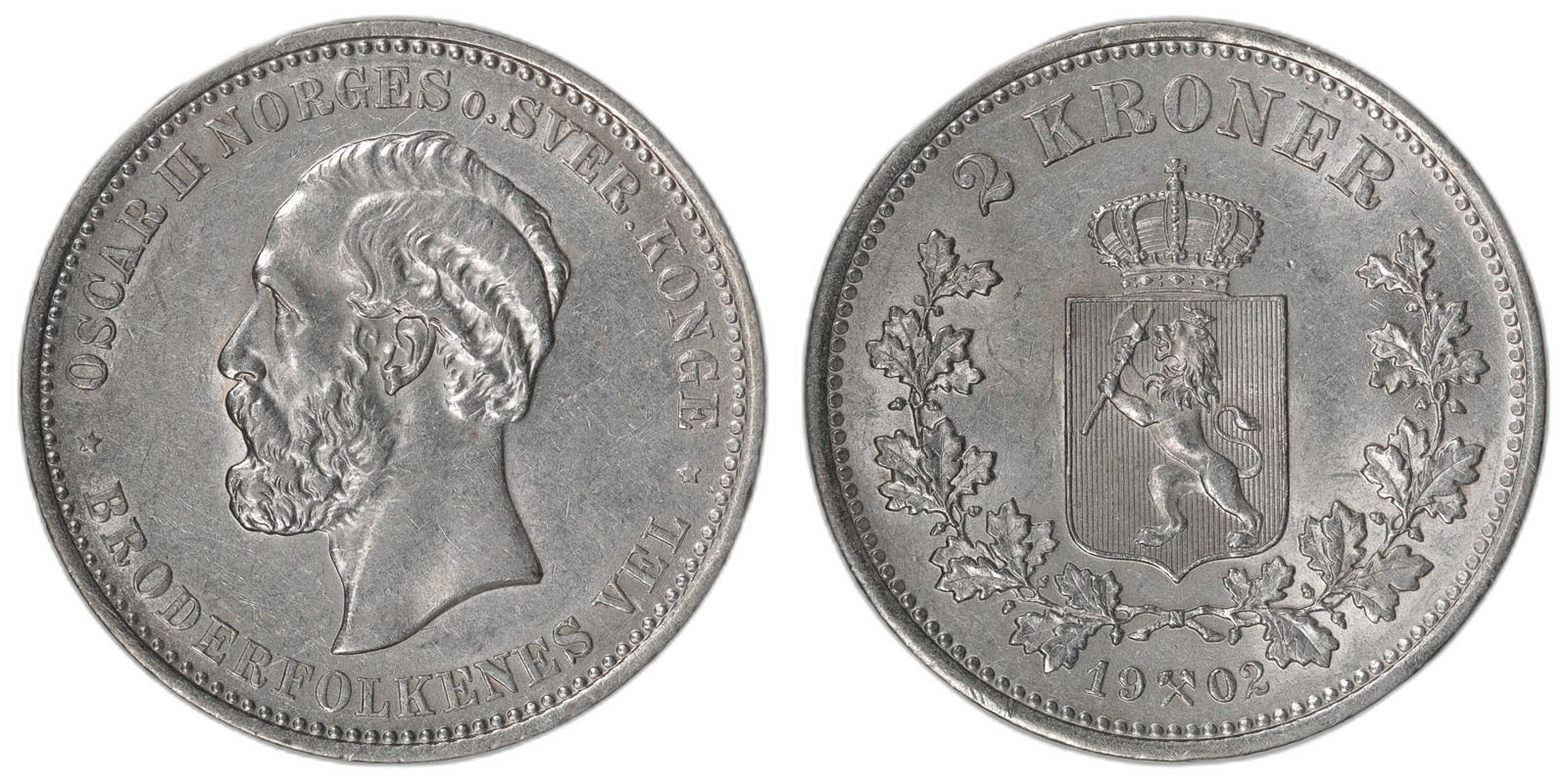 NORWAY. Oscar II. 2 Kroner 1902. Kv 01 (AU).