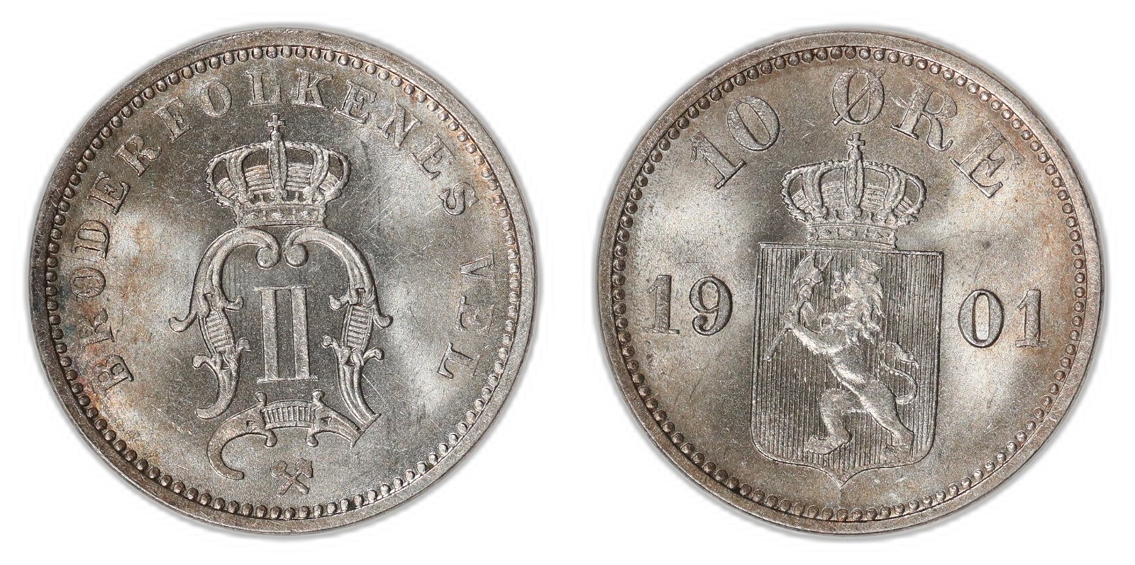 NORWAY. Oscar II. 10 øre 1901. Kv 0 (UNC).