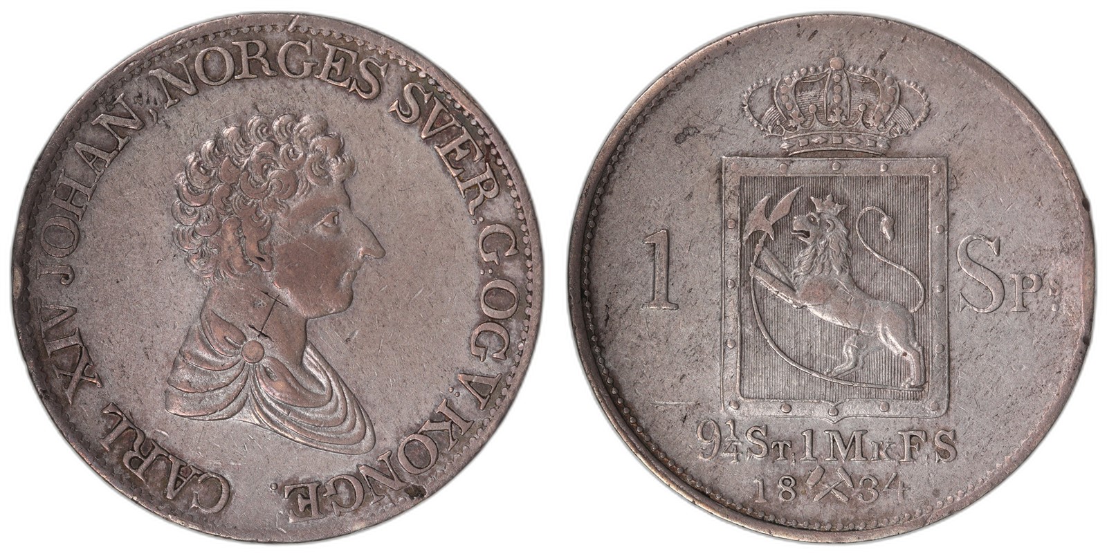 NORWAY. Carl XIV Johan. 1 Speciedaler 1834. Kv 1+ (XF).