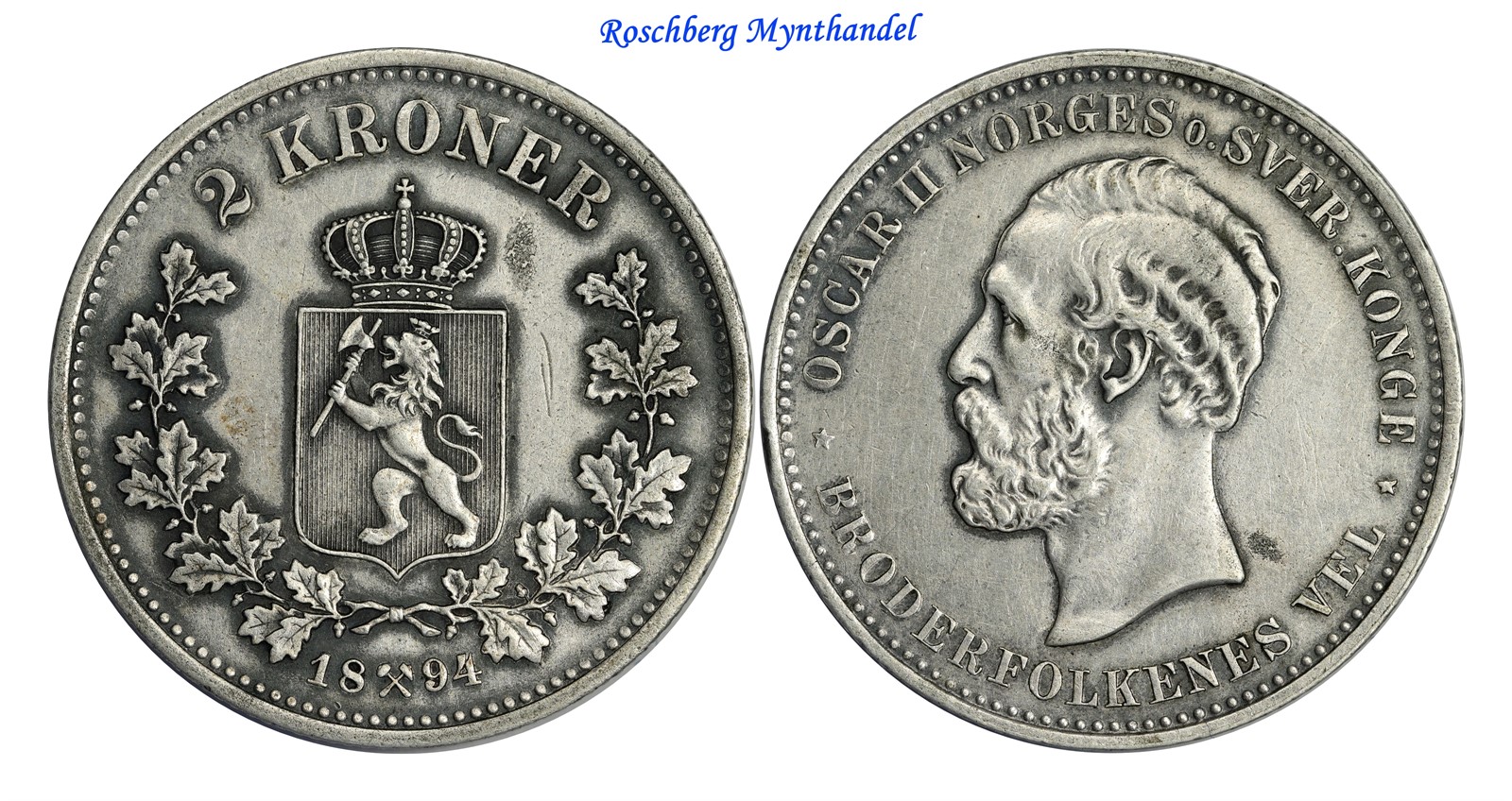 2 Kroner 1894 Kv 1+/01, renset (AU)