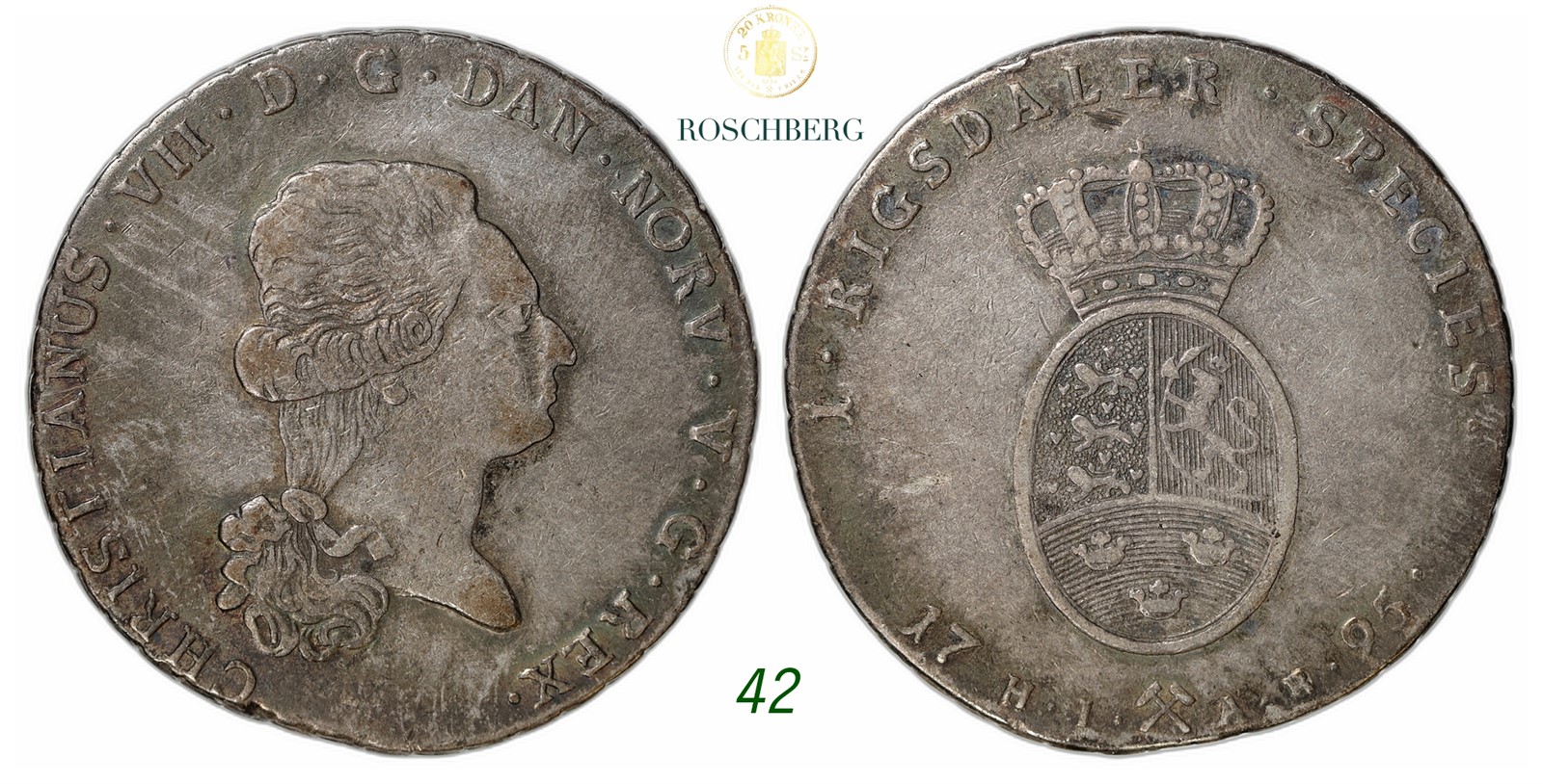 NORWAY. Christian VII. 1 Speciedaler 1795-HIAB.