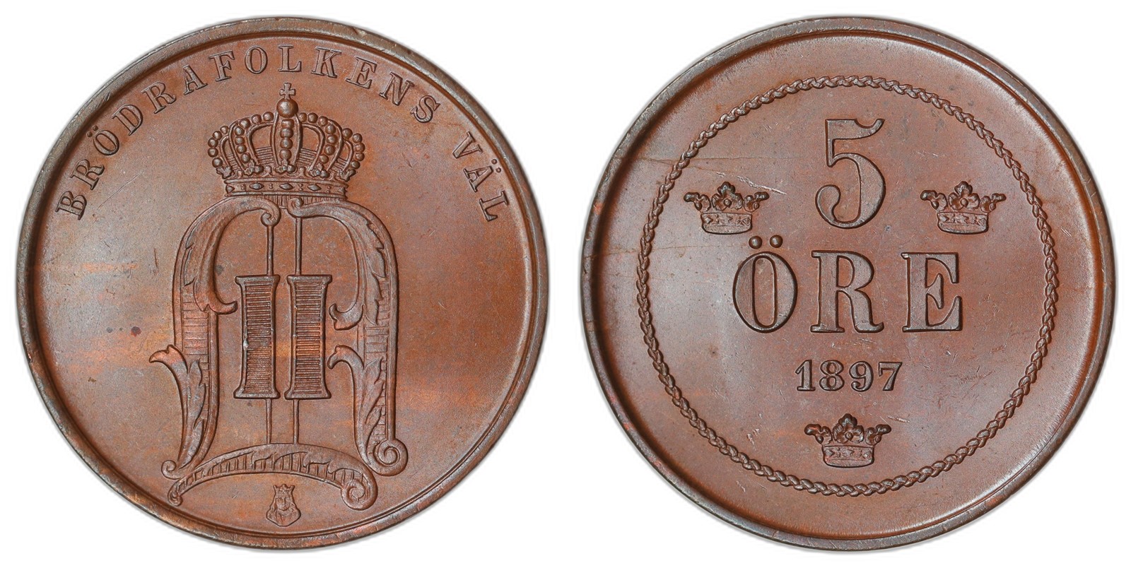 SWEDEN. Oscar II. 5 Öre. 1897. Kv 0 (UNC).