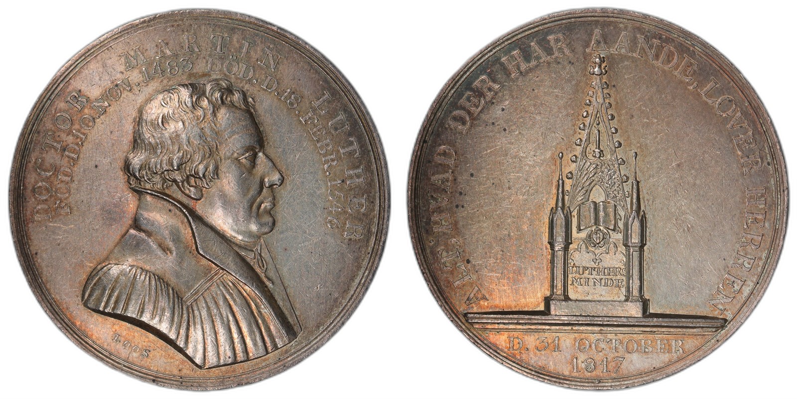 DANMARK. Martin Luther 300th anniversary of Reformation. Silver.