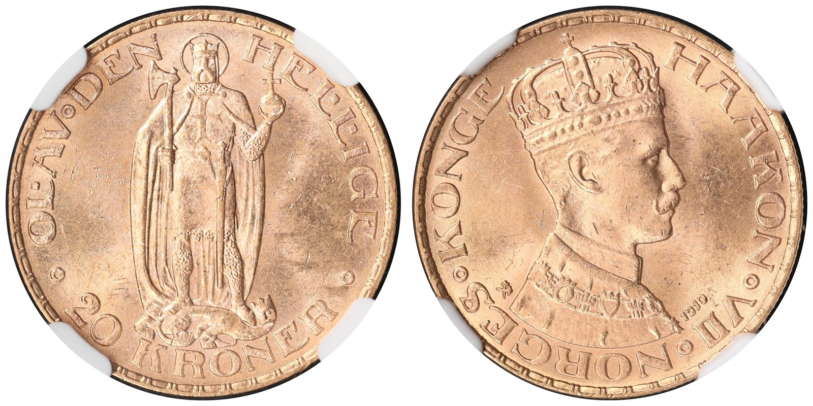 NORWAY. Haakon VII. 20 Kroner 1910. NGC MS63.