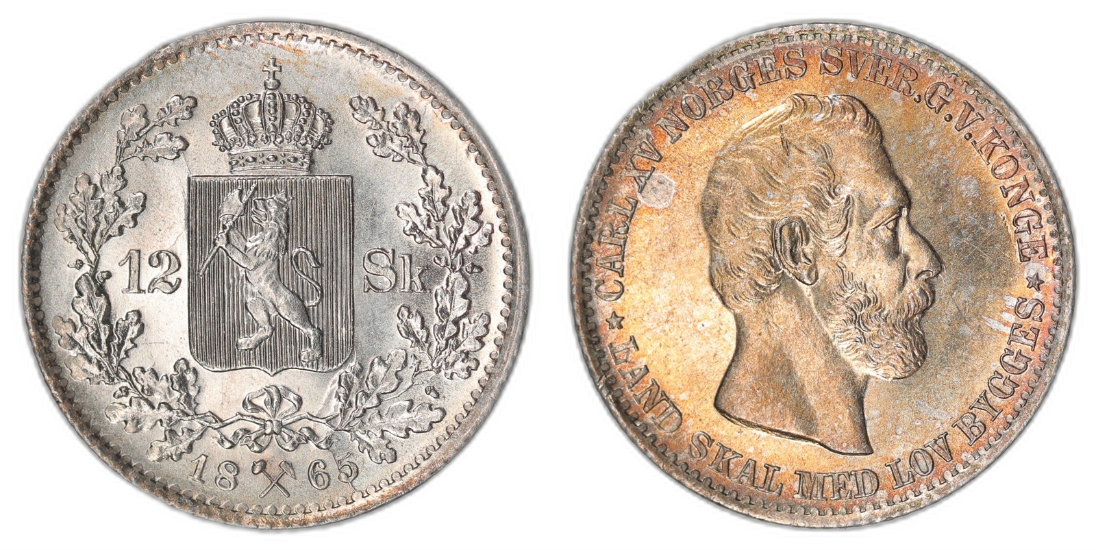 NORWAY. Carl XV. 12 Skilling 1865. Kv 0 (UNC).
