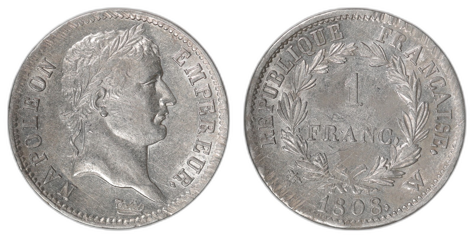 FRANCE. Napoleon Bonaparte. 1 Franc. 1808-W. AU.