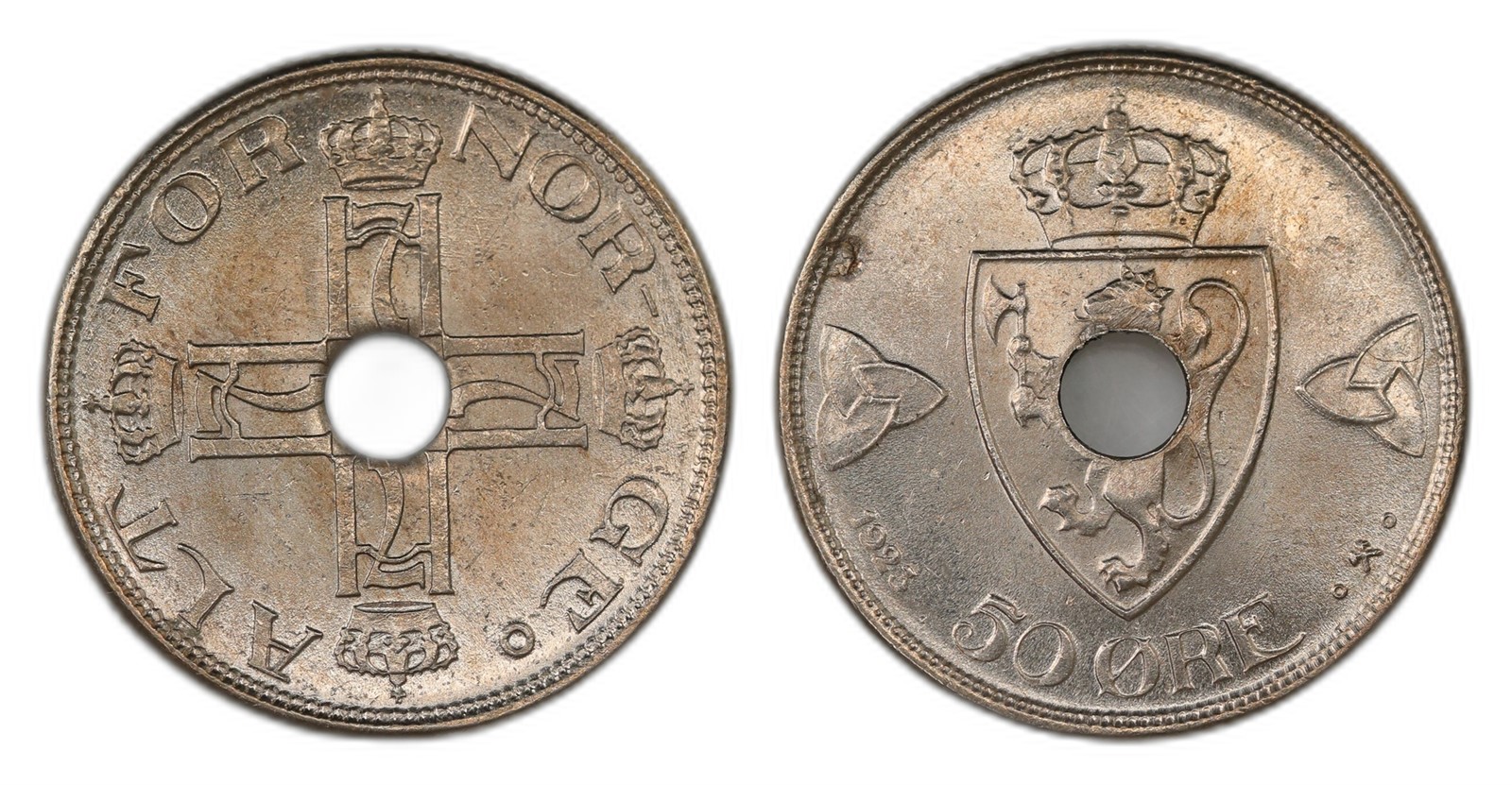 Norway. Haakon VII. 50 Øre 1923- Centre Hole. Kv 0/01.