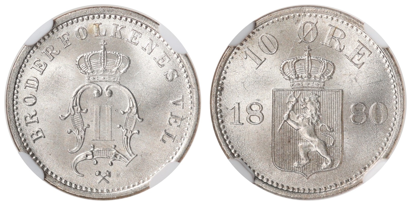 NORWAY. Oscar II. 10 Øre 1880. NGC MS66 TOP POP.