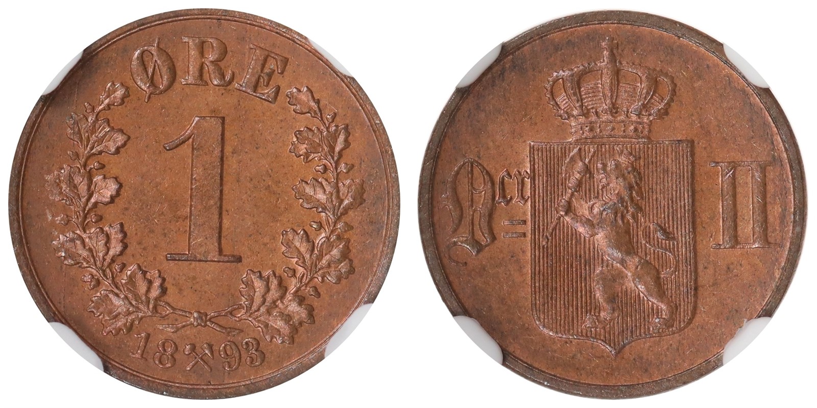 NORWAY. Oscar II. 1 Øre. 1893. NGC MS64BN.