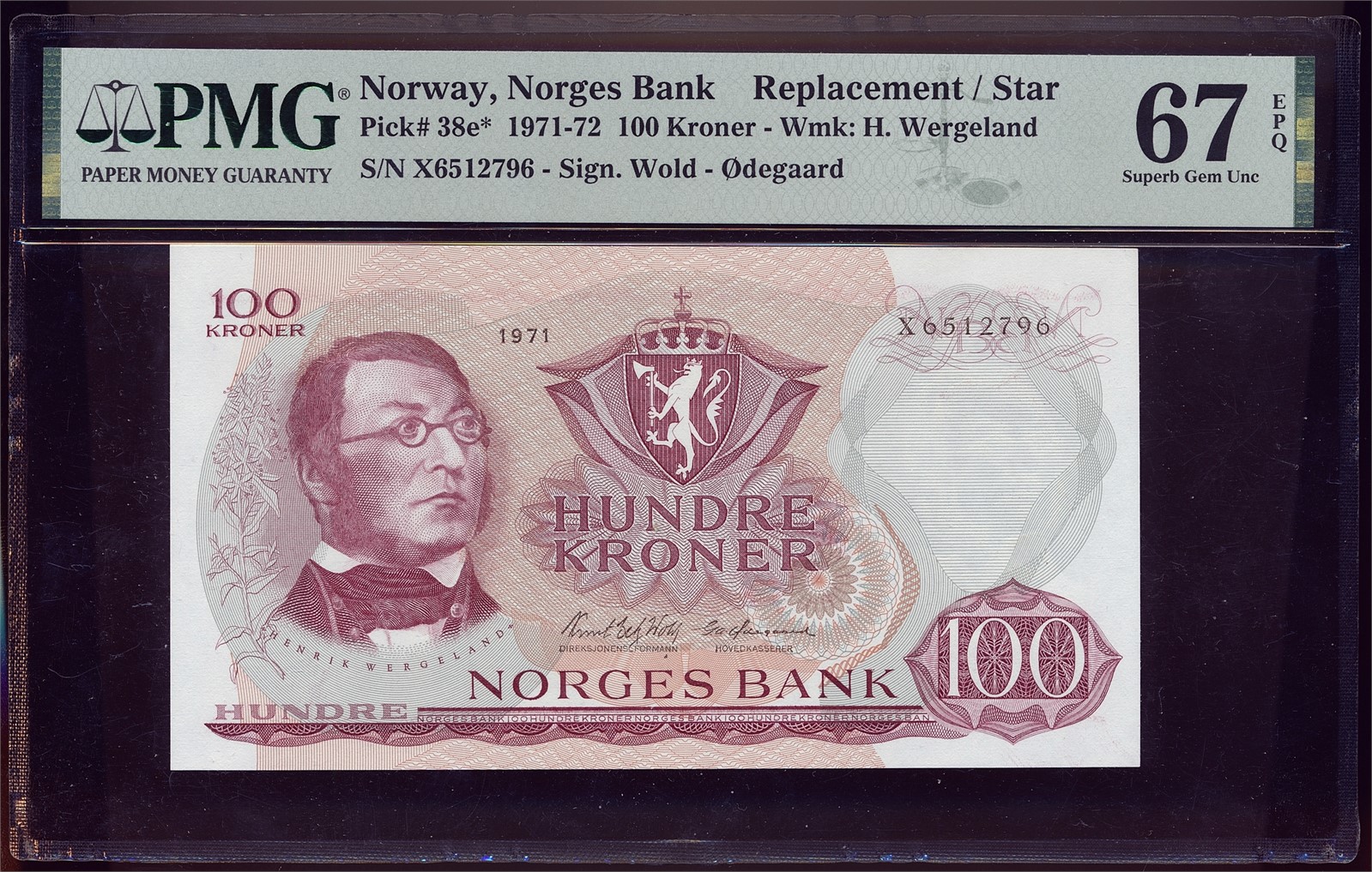 100 Kroner 1971-X Erstatning. PMG67EPQ.