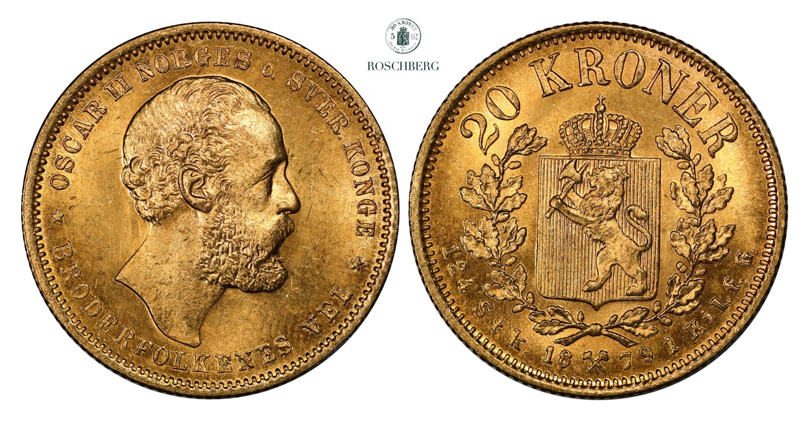 20 Kroner 1879 Kv 0/01(UNC)