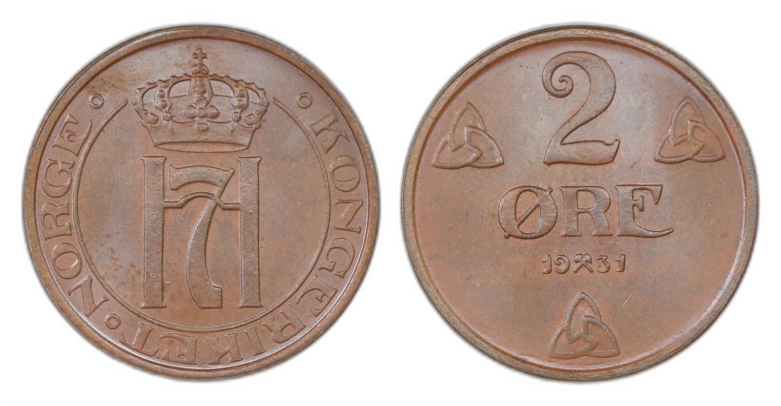 Norway. Haakon VII. 2 Øre 1931. Kv 0.