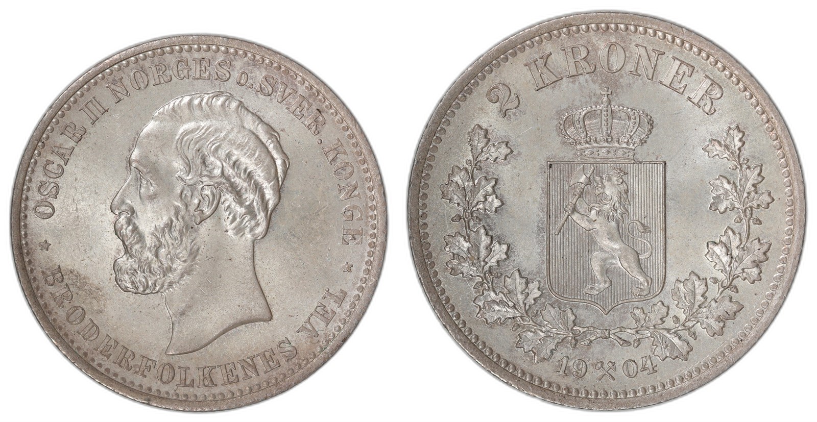 NORWAY. Oscar II. 2 Kroner 1904. Kv 0 (UNC).