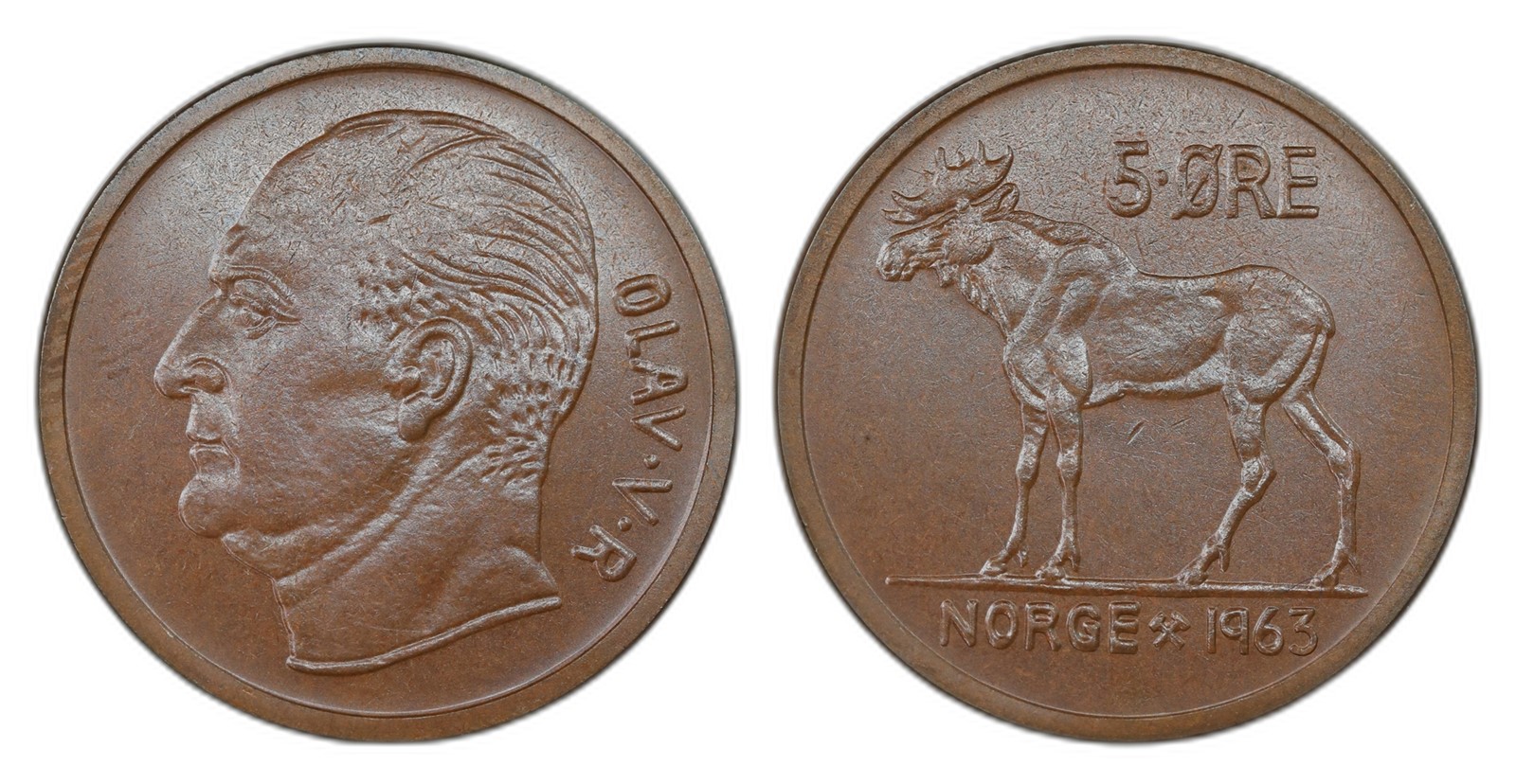 Norway. Olav V. 5 Øre 1963. Kv PRAKTEX.