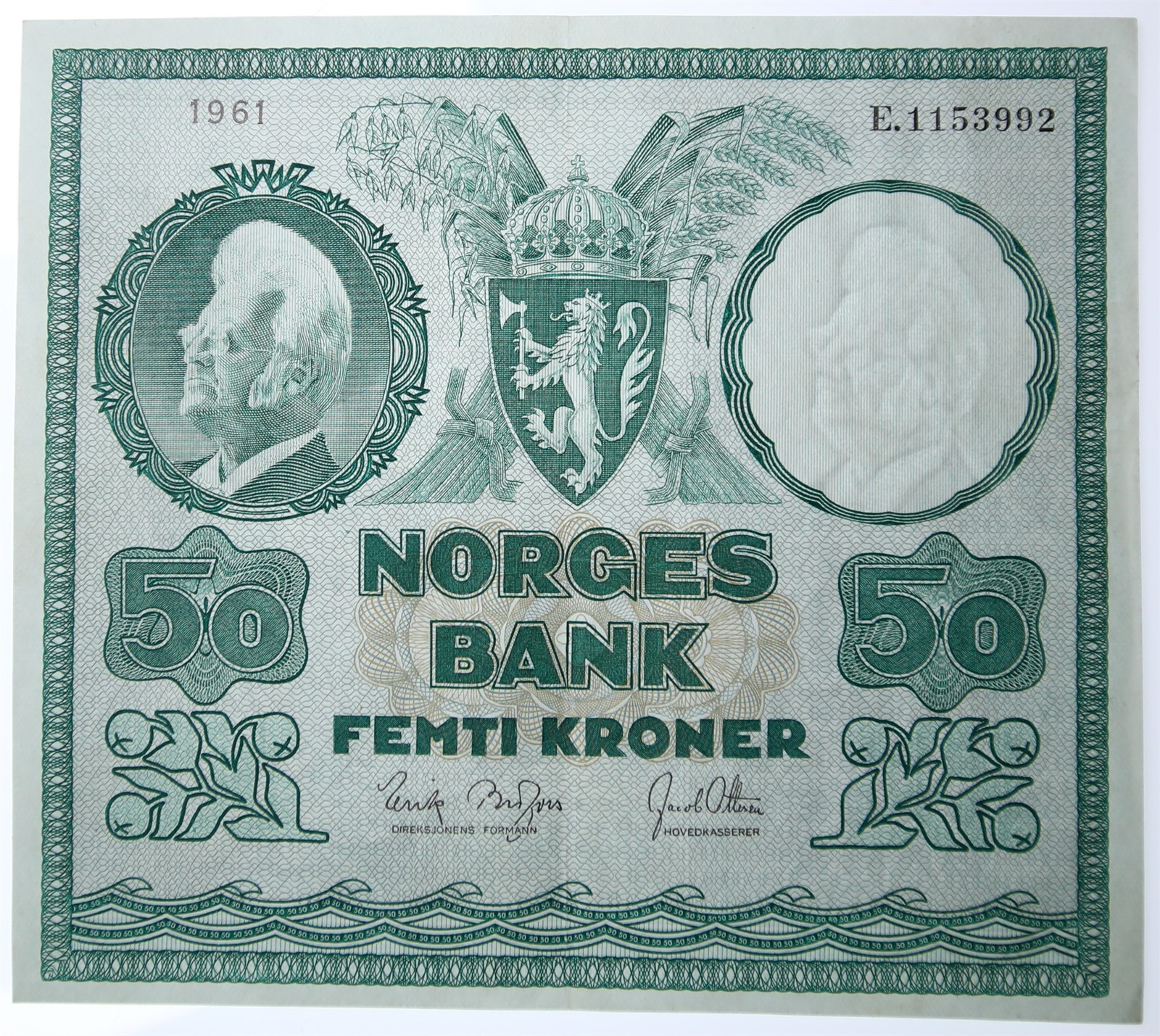 NORWAY. Type 4. 50 Kroner 1961-E. Kv 1+/01 (AU).