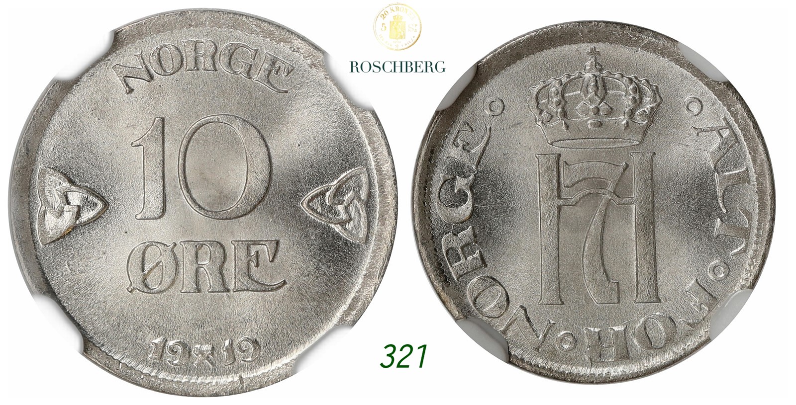 NORWAY. Haakon VII. 10 Øre 1919.