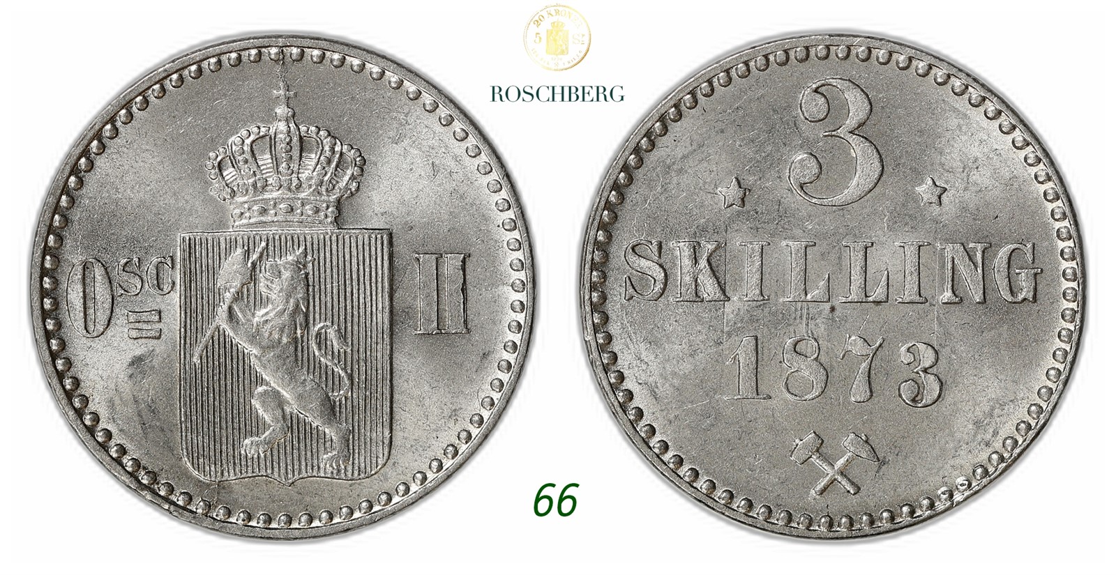 NORWAY. Oscar II. 3 Skilling 1873.
