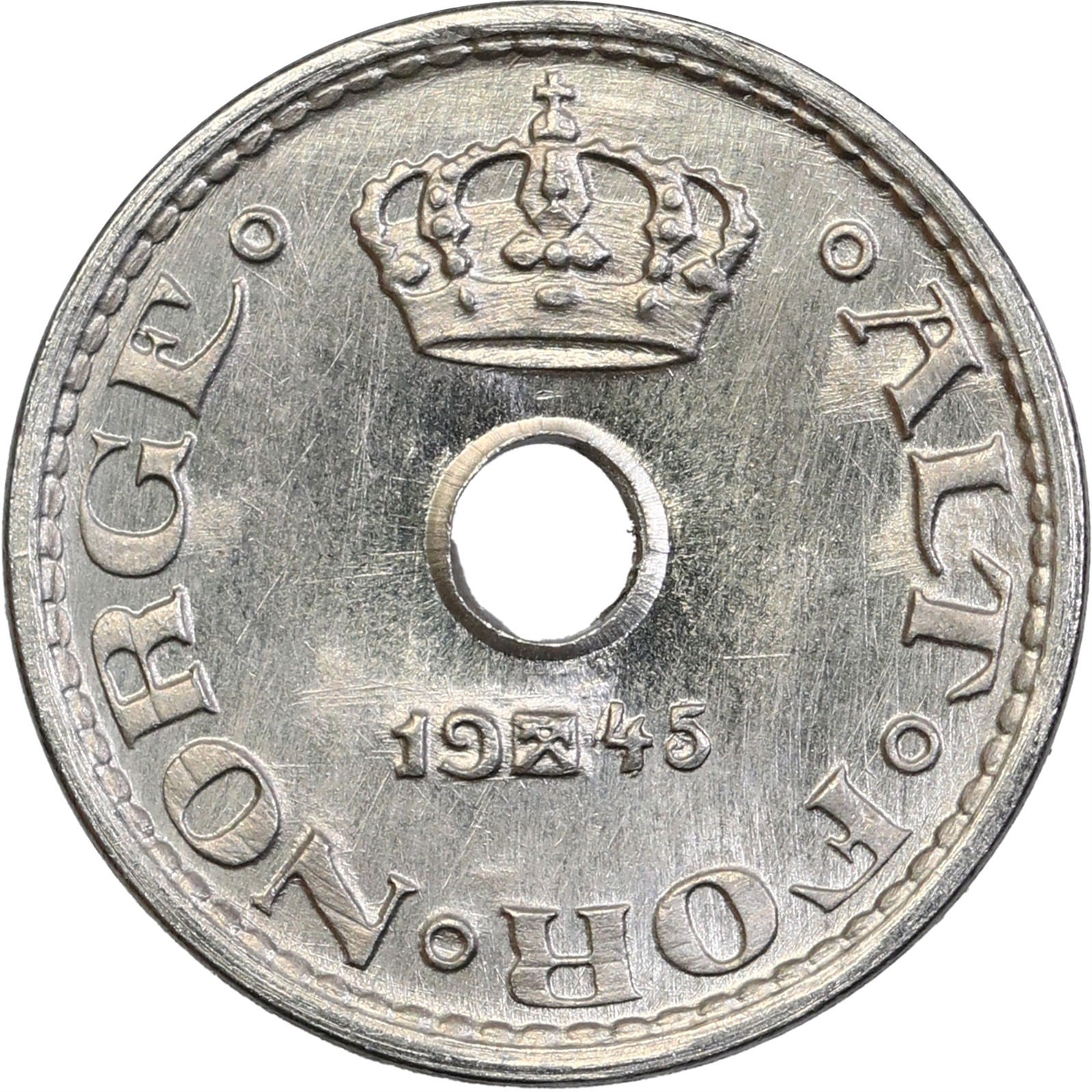 NORWAY. Haakon VII. 10 Øre 1945 PRAKT (Choice)