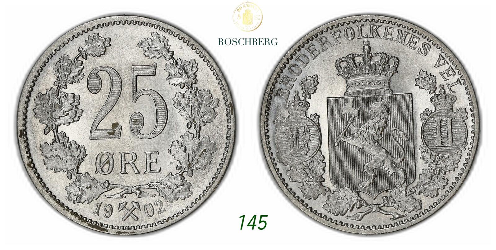 NORWAY. Oscar II. 25 Øre 1902.