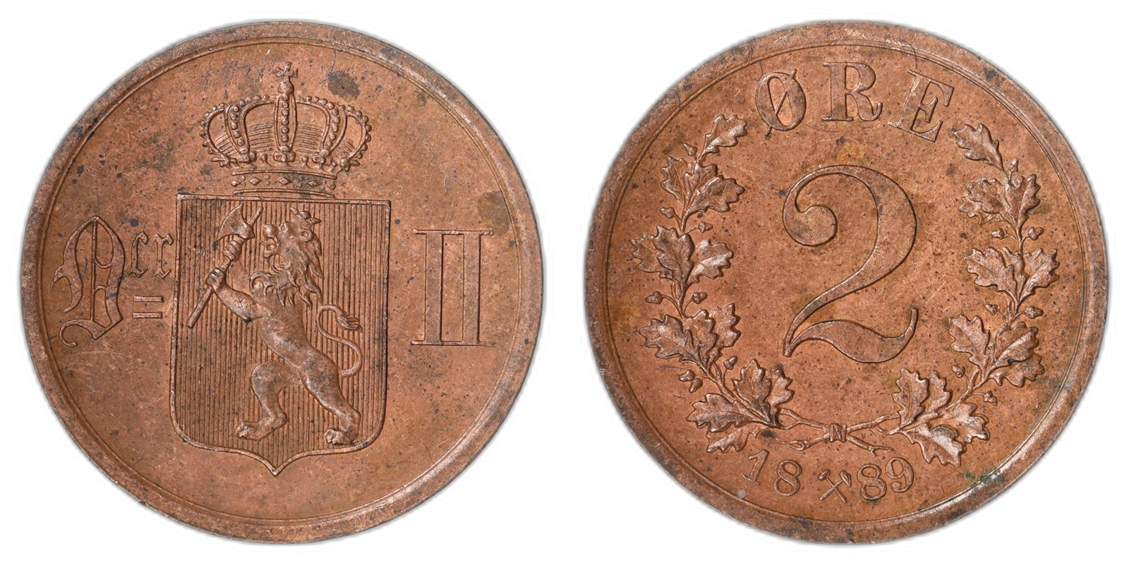 NORWAY. Oscar II. 2 Øre. 1889. Kv 01 (AU).