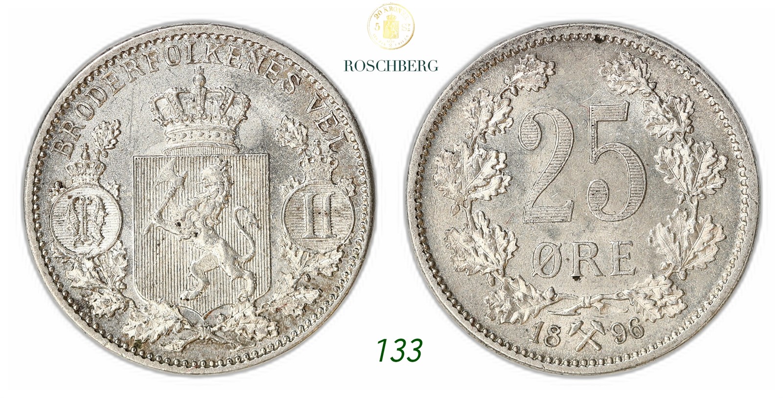 NORWAY. Oscar II. 25 Øre 1896.